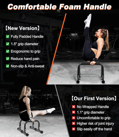 Push Up Bar, 12 Inch High Non-Slip Parallettes Bars & Dip Bars With Foam Handles, Heavy-Duty No