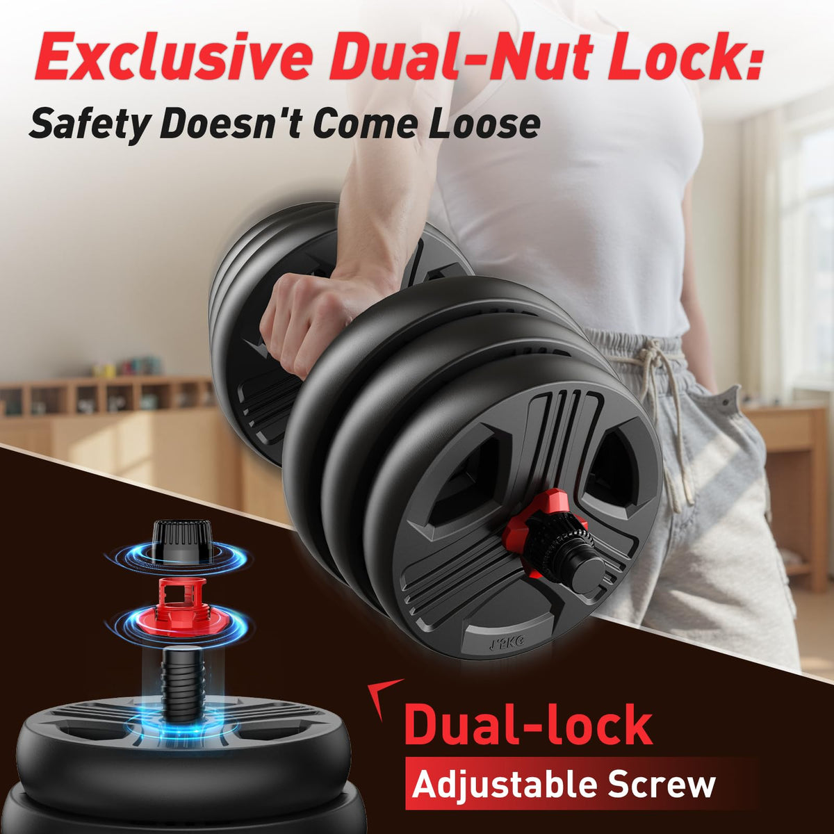 FDS1 Adjustable dumbbell set, 45lbs Free Weights set with upgraded nut, 5 in 1 Weight Set Used as