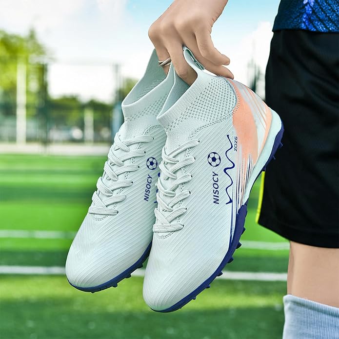 NISOCY Soccer Shoes for Mens Womens Professional Cleats High-Top Athletic Turf Football Shoe