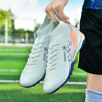 NISOCY Soccer Shoes for Mens Womens Professional Cleats High-Top Athletic Turf Football Shoe