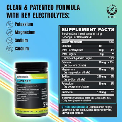 BODi Hydrate Performance Hydration Supplement, Quercetin Enriched Electrolyte Powder, 4 Key