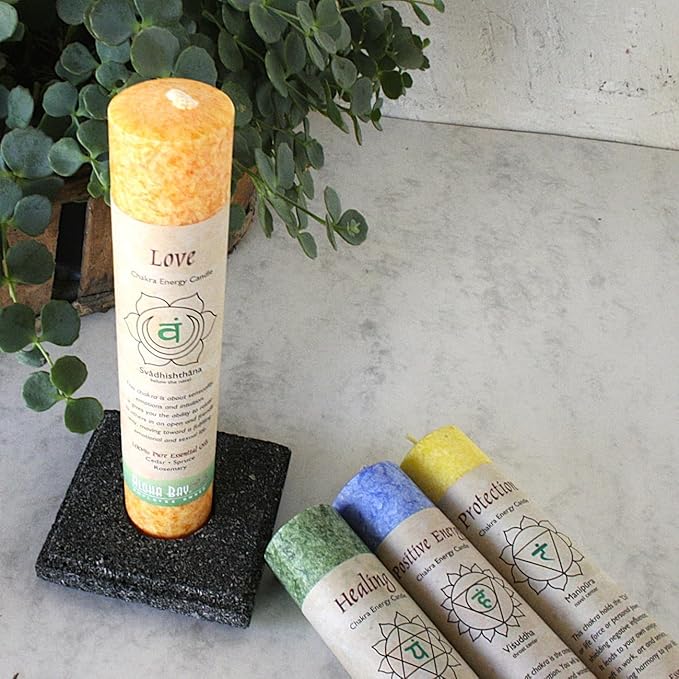 Premium Scented Candle Hand Made Chakra Energy Pillar | 4-Pack | Positive Energy, Visuddha| Yoga