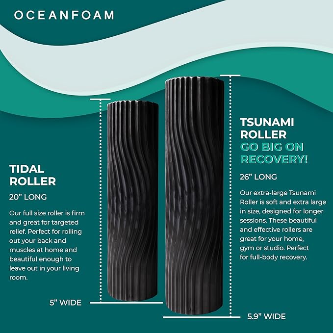 Oceanfoam Tsunami Roller (Black & Charcoal Marbled) - Soft, Textured Foam Roller for Physical