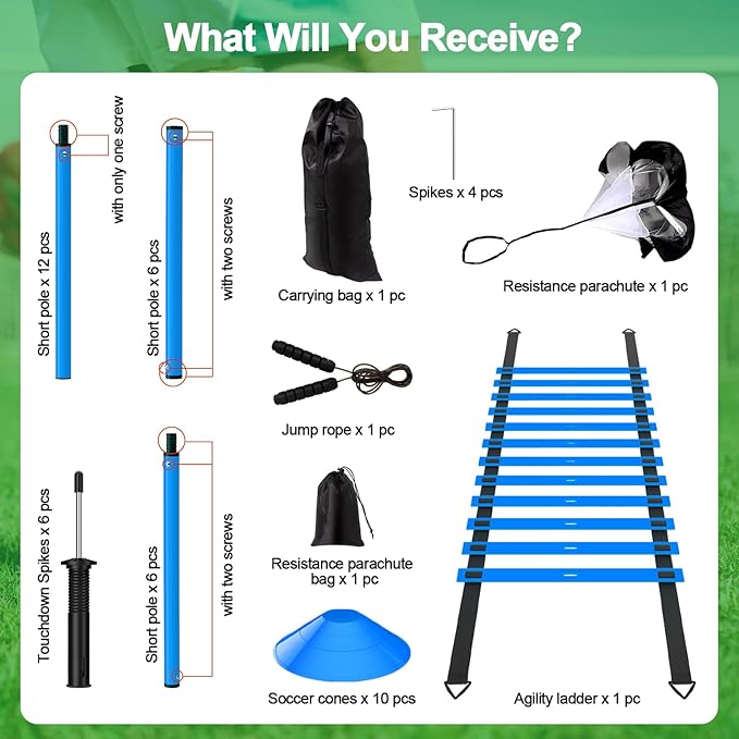 24Pcs Soccer Agility Training Equipment Set Ultimate Agility Poles Cones Ladder More for Quick