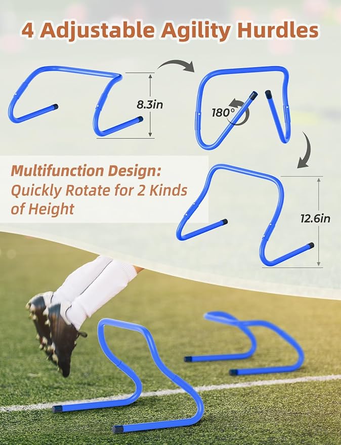 GHB Agility Ladder,Football Training Equipment Set,4 Agility Hurdles, 20 feet12 Rungs Speed