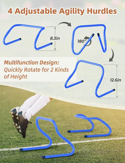 GHB Agility Ladder,Football Training Equipment Set,4 Agility Hurdles, 20 feet12 Rungs Speed