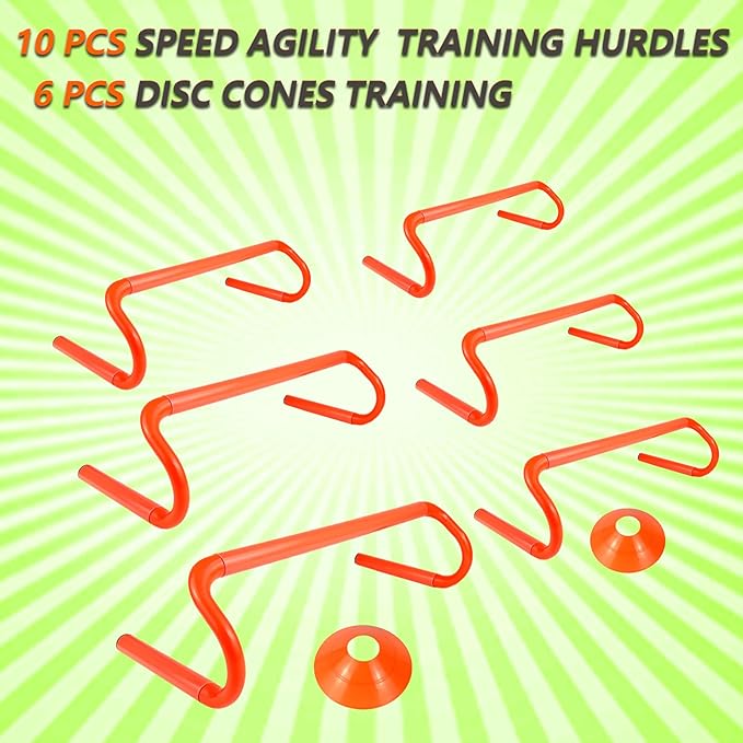 10 Pcs 6" Speed Agility Training Hurdles with 6 Marker Cone Durable Detachable Training Equipments