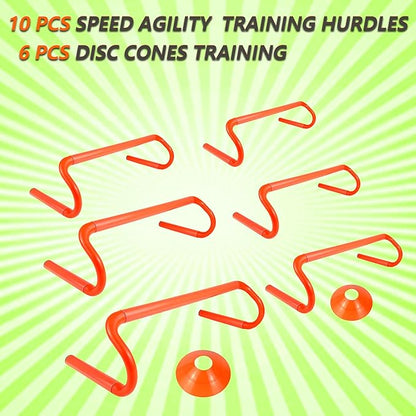 10 Pcs 6" Speed Agility Training Hurdles with 6 Marker Cone Durable Detachable Training Equipments