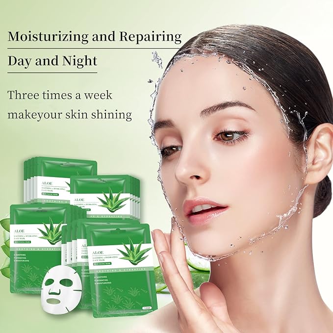 Face Masks Skincare Sheet Mask Aloe Vera Sheets Mask, Hydrating Face Masks Soothing Facial Mask for