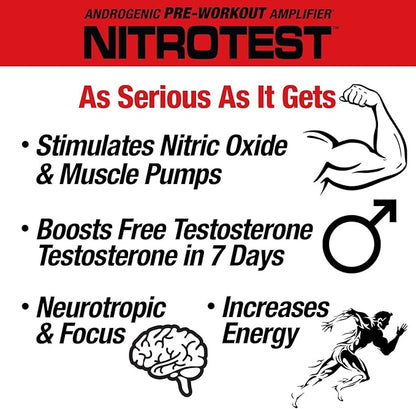 MuscleMeds Nitrotest Pre-Workout Supplement Drink, Boost Nitric Oxide, Testosterone, Watermelon, 30