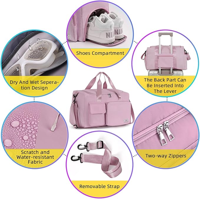 FIORETTO Women's Gym Duffle Bag with Shoes Compartment, 37L Capacity, Ideal for Travel, Gym