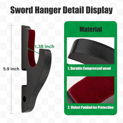 Sword Holder Wall Mount 1-Tier Velvet Padded Hook Katana Holder Adjustable Display Hanger for