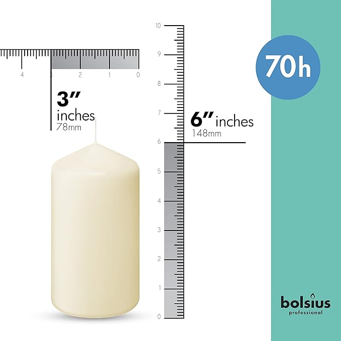 BOLSIUS 6 Ivory Pillar Candles Bulk - 3x6 Inches Candle Set - 70+ Hours Clean Burning - No Palm Oil