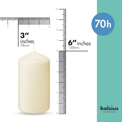 BOLSIUS 6 Ivory Pillar Candles Bulk - 3x6 Inches Candle Set - 70+ Hours Clean Burning - No Palm Oil