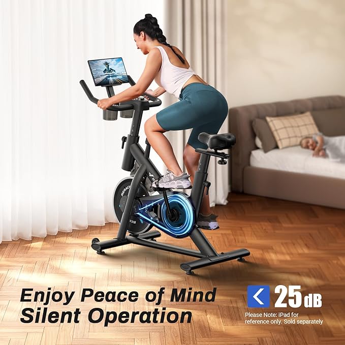 MERACH Exercise Bike, Brake Pad Stationary Bike with Exclusive App, Low Noise Indoor Cycling Bike