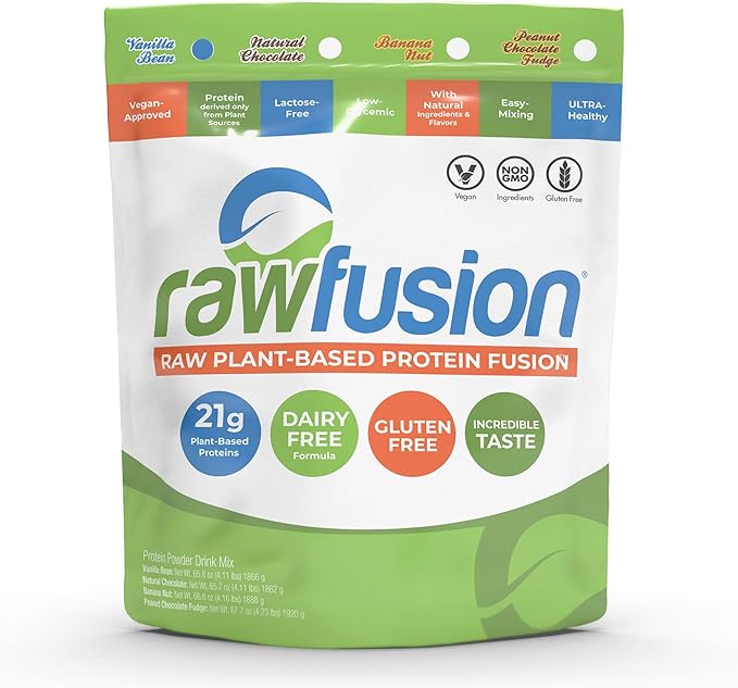 Rawfusion- Vegan Protein Powder, Vanilla Bean - 60 Servings 21g of Plant Based Protein, Low Net