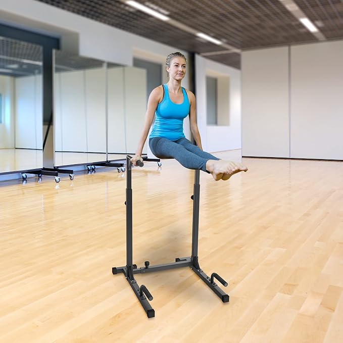 SELEWARE Heavy Duty Dip Bar, Adjustable Width & Height Dip Station Home Gym Fitness Equipment
