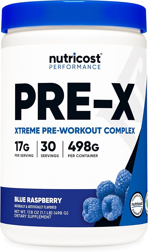 Nutricost Pre-X Xtreme Pre-Workout Powder Complex, Blue Raspberry, 30 Servings, Vegetarian, Non-GMO