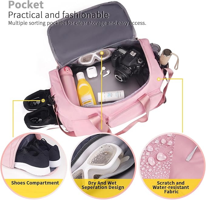 FIORETTO Women's Gym Duffle Bag with Shoes Compartment, 37L Capacity, Ideal for Travel, Gym
