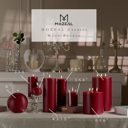 MOZEAL 3" x 8" Hand-Poured Unscented Large Candle,Smokeless Rustic Pillar Candle Set of 2,Slow