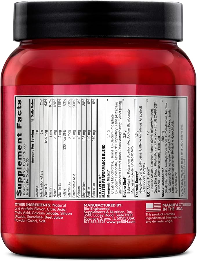 BSN N.O.-XPLODE Pre Workout Powder, Energy Supplement for Men and Women with Creatine and