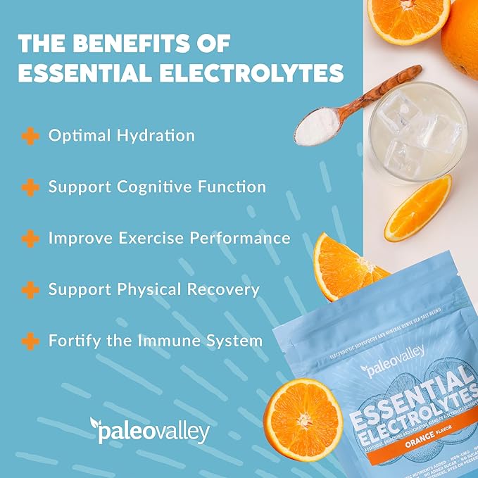 Paleovalley Essential Electrolytes Powder - Full Spectrum Orange Electrolyte Powder for Hydration