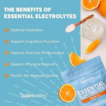 Paleovalley Essential Electrolytes Powder - Full Spectrum Orange Electrolyte Powder for Hydration