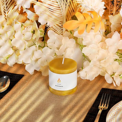 3"x 3" Beeswax Pillar Candle, Made of Pure Natural Beeswax, with Ultra Long Burning Time and Low