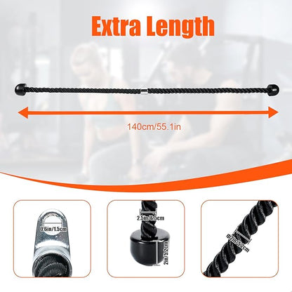 Long Tricep Pull Down Rope Exercise Tricep Rope 55 inch Pull Down Rope with Latch Gym Cable Machine