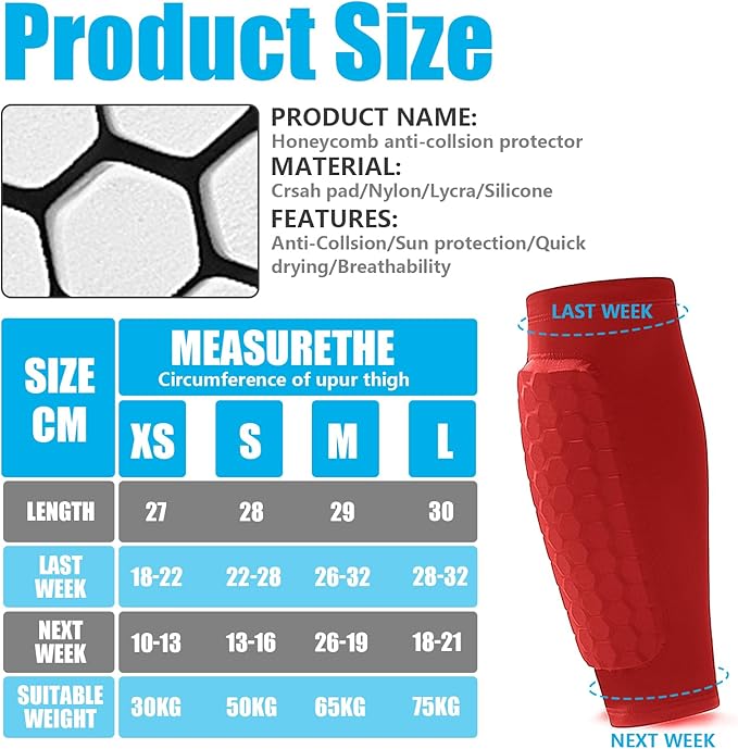 Soccer Shin Guards Shin Pads for Kids Youth Adult, Calf Compression Sleeve with Honeycomb Pads