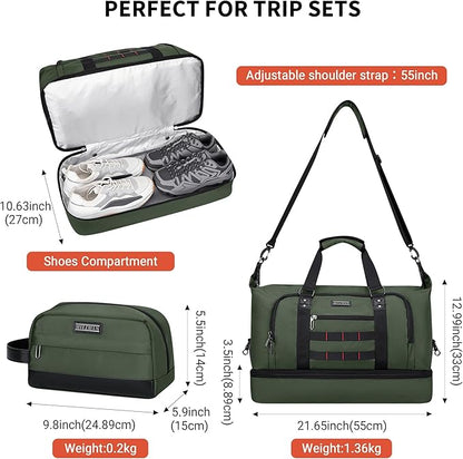 WITZMAN Travel Duffle Bags for Men Weekender Bags with Toiletry Bag Sets Carry On Overnight Bag 55L