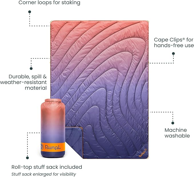 Rumpl Original Puffy Blanket - Warm, Water-Resistant Camping Blanket with 100% Recycled Synthetic