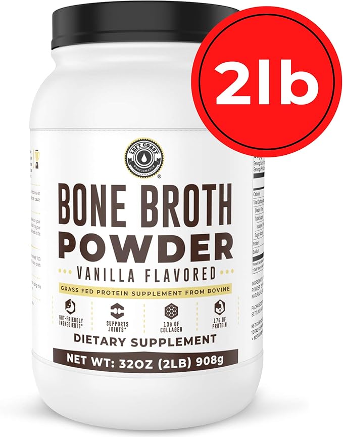 32oz Vanilla Bone Broth Protein Powder From Grass Fed Beef - Non-GMO Ingredients, Gut-Friendly, Low