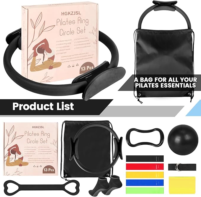 Home Pilates Essentials Kit for Women,Pilates Equipment Set with 9 Inch Yoga Ball,Figure 8