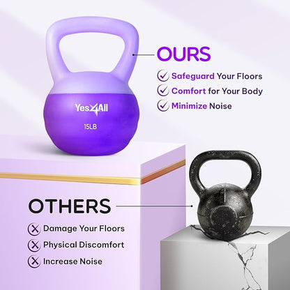 Yes4All Soft Kettlebell, PVC Kettlebells Exercise Weights & Color-Coded Strength Training
