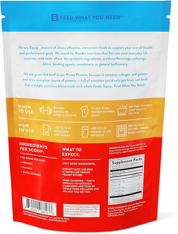 Equip Foods Prime Protein Powder | Clean, Grass Fed Beef Protein Powder for Women & Men | Carnivore
