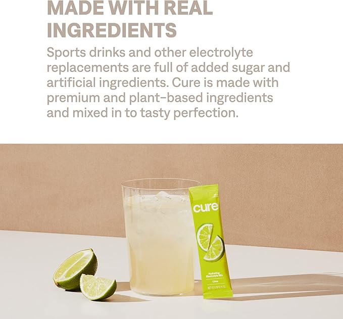 Cure Hydration | Plant-Based Electrolyte Drink Mix | No Added Sugar | FSA-HSA | Dehydration Relief