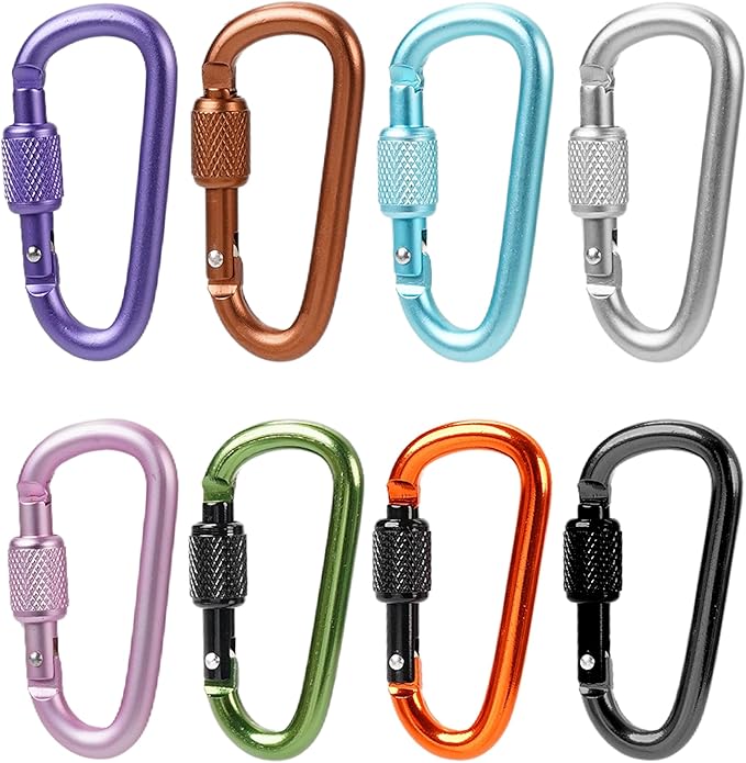 Multi-Pack Aluminum Carabiner Clips, 2" Ultra-Light Spring & Locking for Key,Hiking, Outdoor