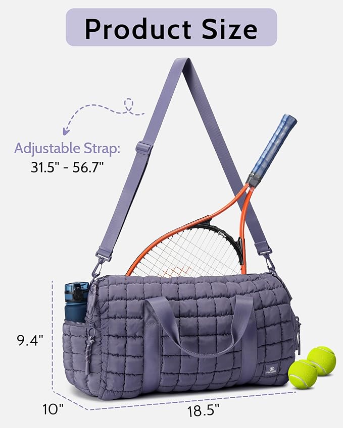 Quilted Duffel Bag for Women, Puffer Gym Duffle Bag with Shoe Compartment Lightweight Large