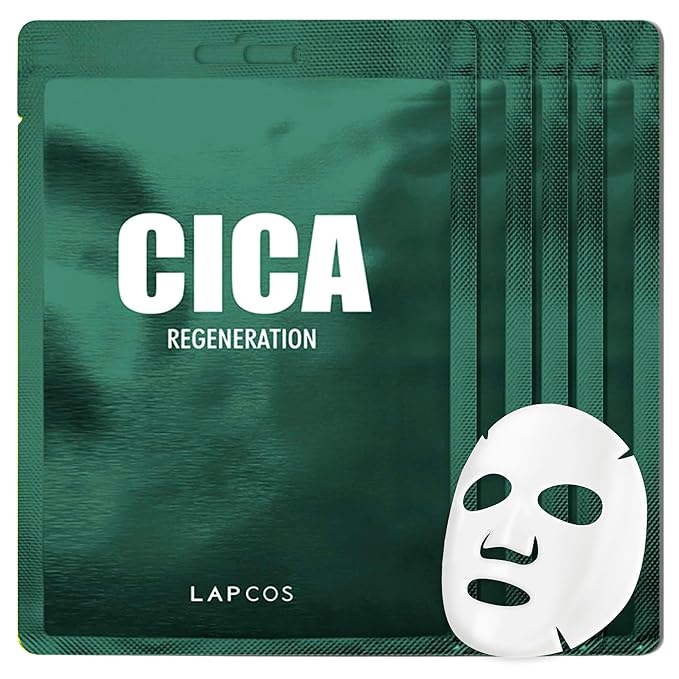 LAPCOS Cica Sheet Mask, Daily Face Mask with Cantella Plant Extract to Regenerate and Revitalize