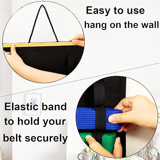 12Belts Karate Belt Display Rack with Wooden Frame,Felt Taekwondo Belt Display,Martial Art Belt