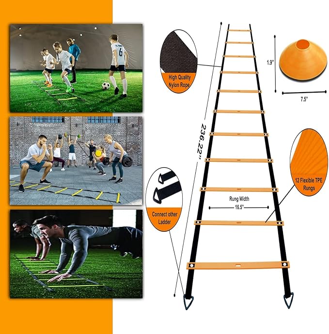 Agility Ladder Speed Agility Training Equipment,1 Agility Ladder 20ft,4 Hurdles,Training Soccer