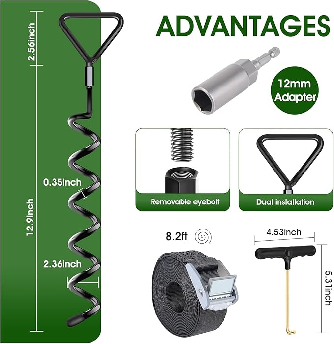 Trampoline Stakes Heavy Duty Trampoline Anchors Kit, Spiral Screw In Ground Anchors with Straps