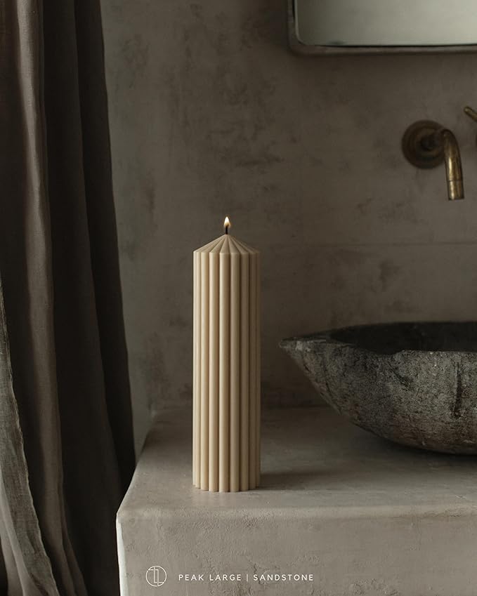 LAWA Ribbed Peak Pillar Candle - Large Beautiful Handmade Pillar Scented Soy Wax Candle Elegant