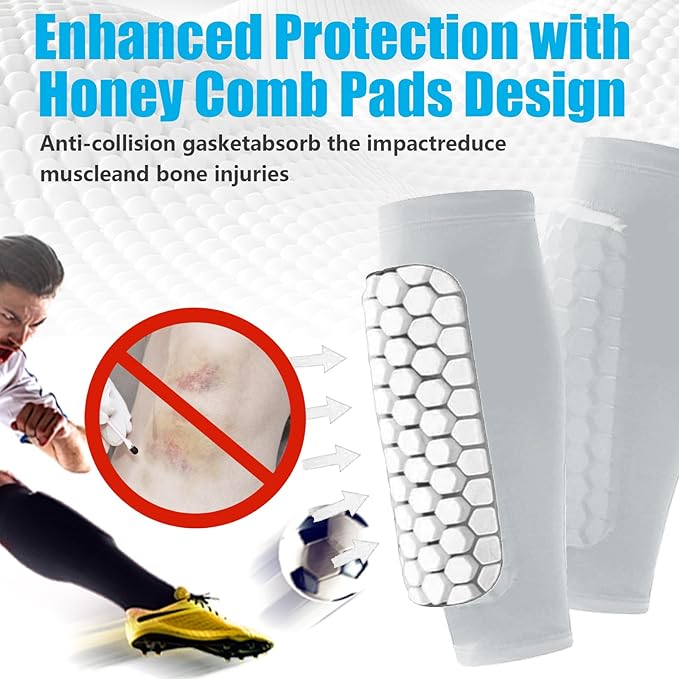 Soccer Shin Guards Shin Pads for Kids Youth Adult, Calf Compression Sleeve with Honeycomb Pads