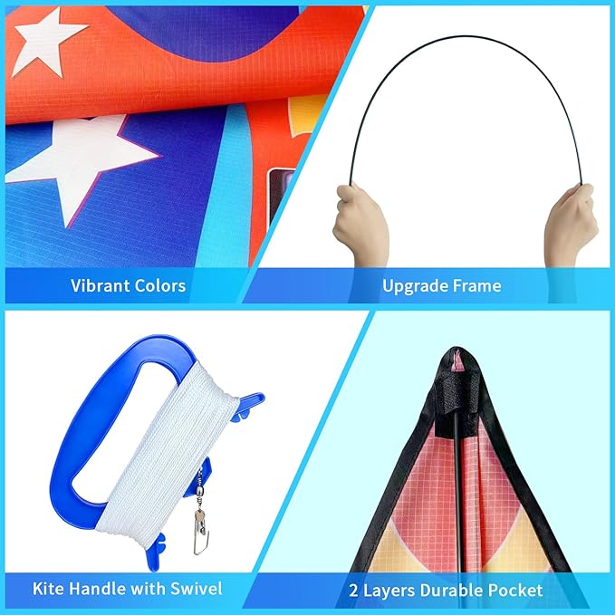 Xida Kites for Kids Ages 4-8, Large Kite for Adults, Easy to Fly Beach Kites with Handle and
