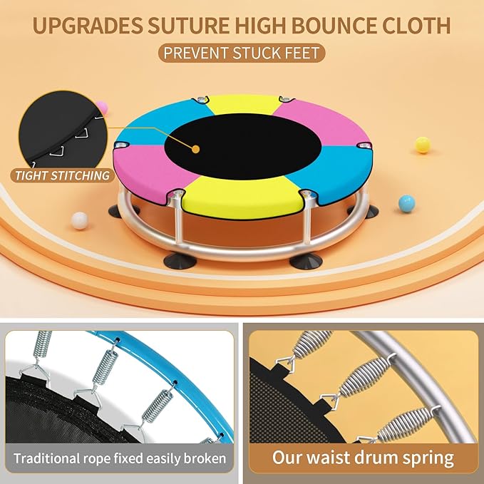 Trampoline for Kids, Adjustable Baby Toddler Trampoline with Basketball Hoop, Round Bottom Indoor