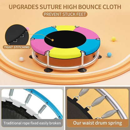 Trampoline for Kids, Adjustable Baby Toddler Trampoline with Basketball Hoop, Round Bottom Indoor