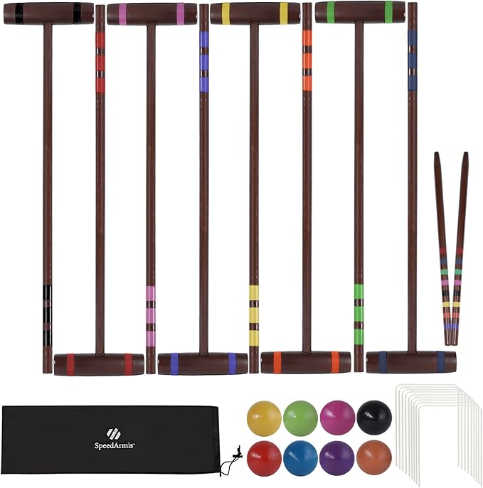 28In Croquet Party Set for 8 Players - Made of Long-Lasting Pine Wood, Family Fun for Backyards