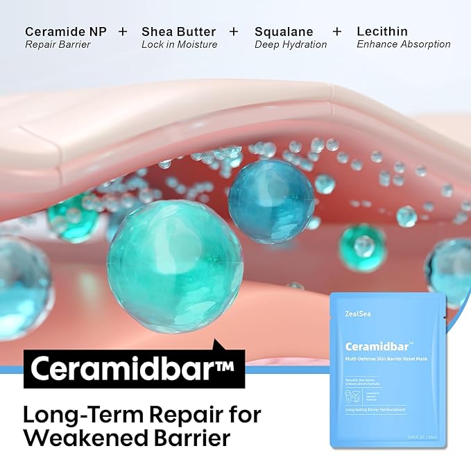 ZealSea Ceramidbar Face Masks Skincare Set, Derm Solution Sheet Mask for Multi-Trigger Sensitivity
